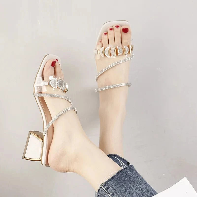 sh11517a Ladies office low heel sandals white color party short slipper heels for ladies