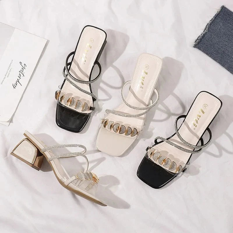 sh11517a Ladies office low heel sandals white color party short slipper heels for ladies