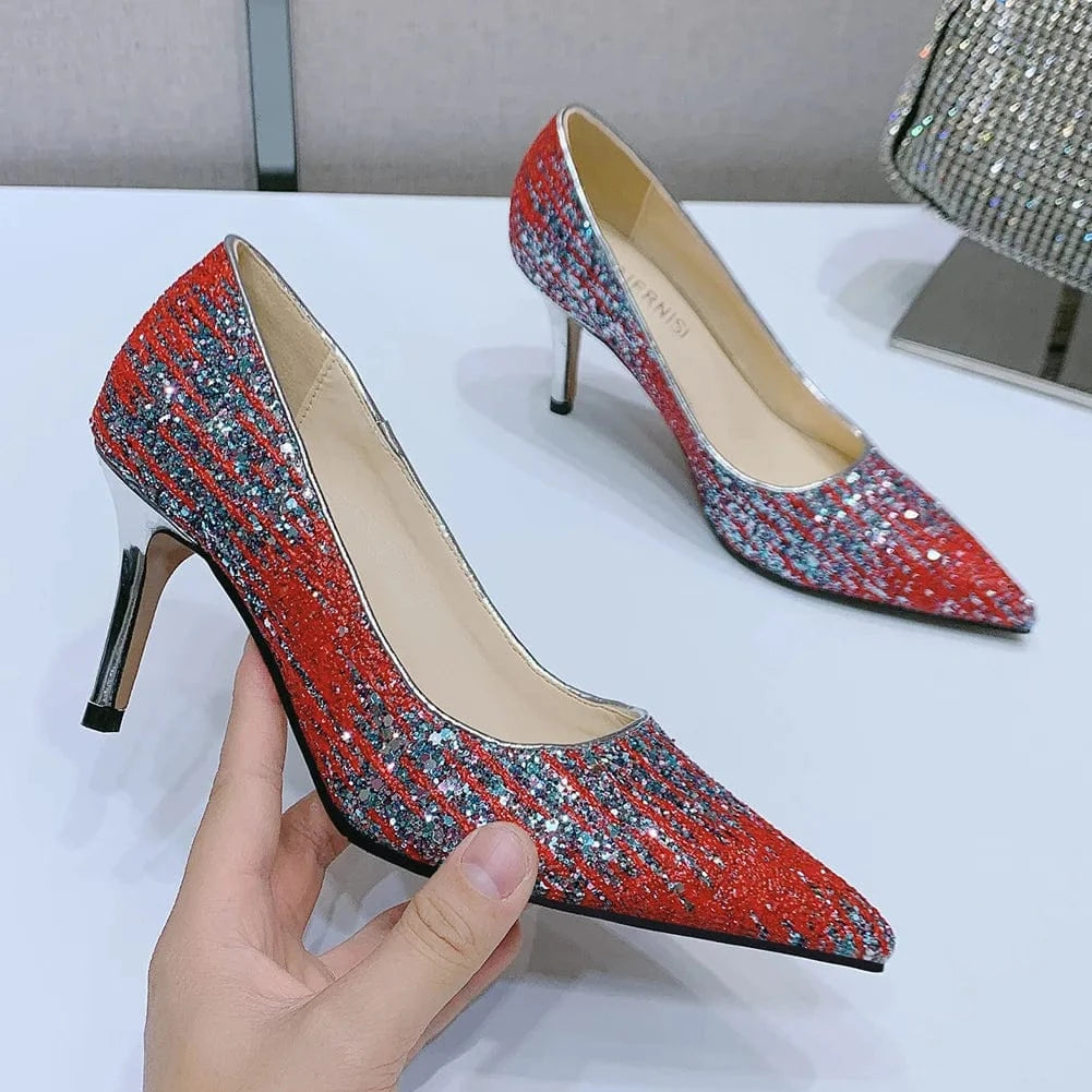 sh12006a Women Stiletto Sexy Pumps Shoes Daily Office Banquet Pointed High Heels 7.5cm Lady High Quality Dress Shoes