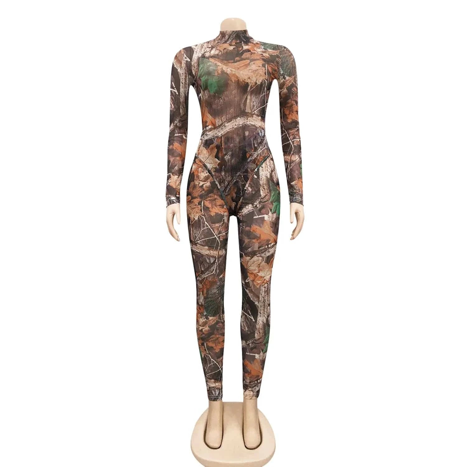 Sheer Mesh See Through Pattern Print 2 Piece Set for Women Long Sleeve Bandage Bodysuits Skinny Legging Sweat Suit Outfits