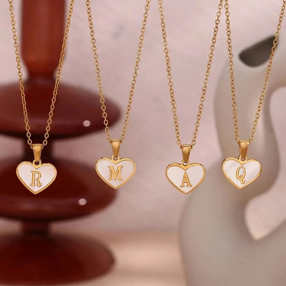 Shell Heart Pendant Necklace Initial Letter Jewelry Set Gold Plated Necklace 316L Stainless Steel Jewelry