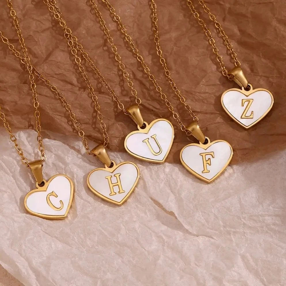 Shell Heart Pendant Necklace Initial Letter Jewelry Set Gold Plated Necklace 316L Stainless Steel Jewelry