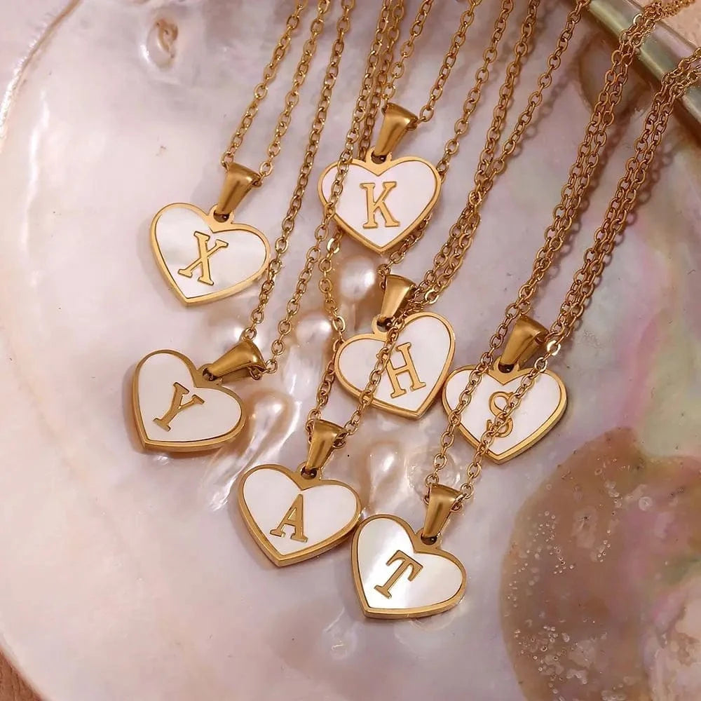 Shell Heart Pendant Necklace Initial Letter Jewelry Set Gold Plated Necklace 316L Stainless Steel Jewelry