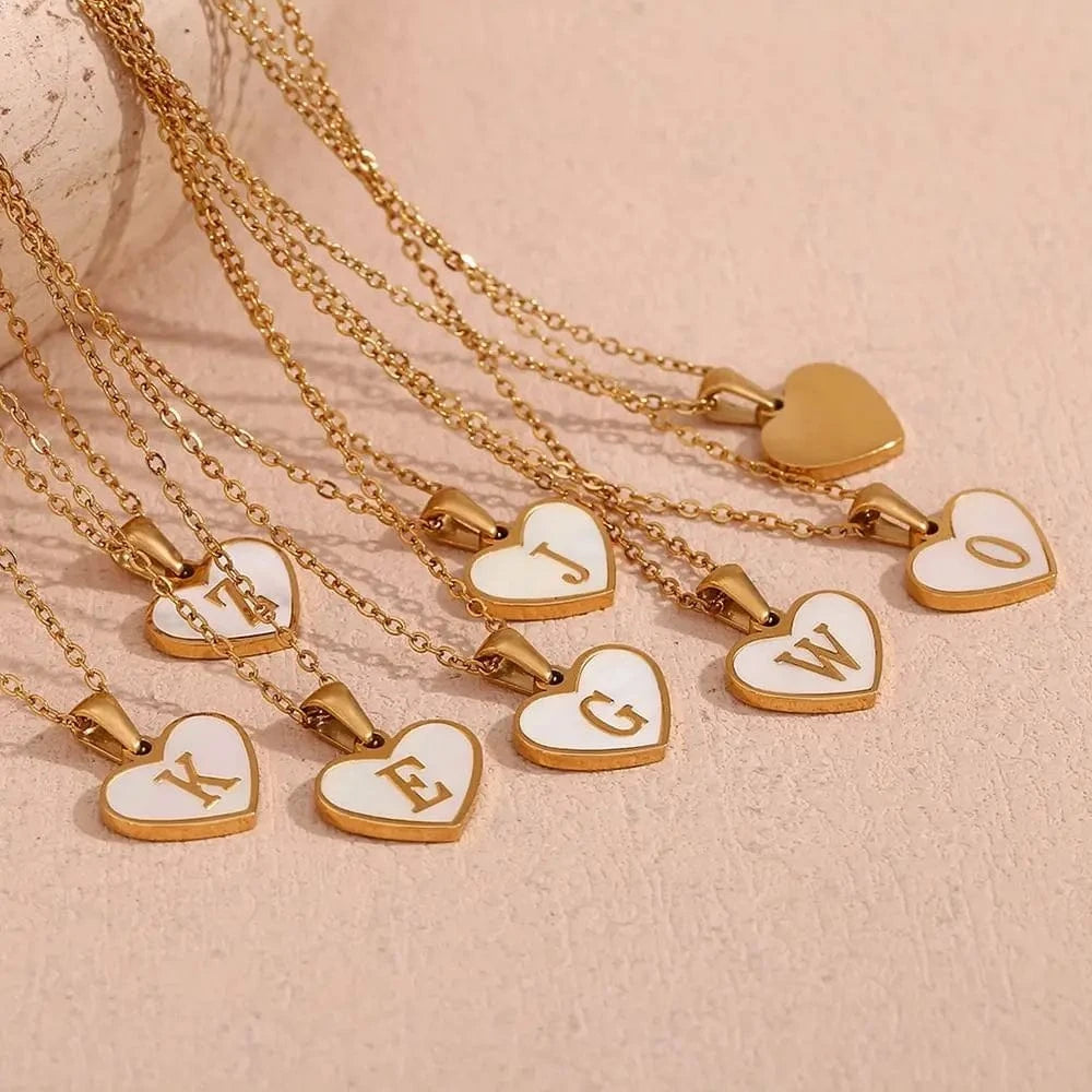 Shell Heart Pendant Necklace Initial Letter Jewelry Set Gold Plated Necklace 316L Stainless Steel Jewelry