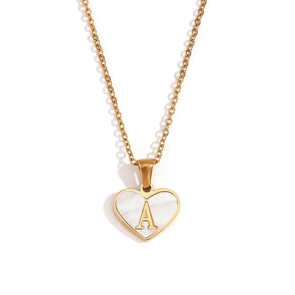 Shell Heart Pendant Necklace Initial Letter Jewelry Set Gold Plated Necklace 316L Stainless Steel Jewelry