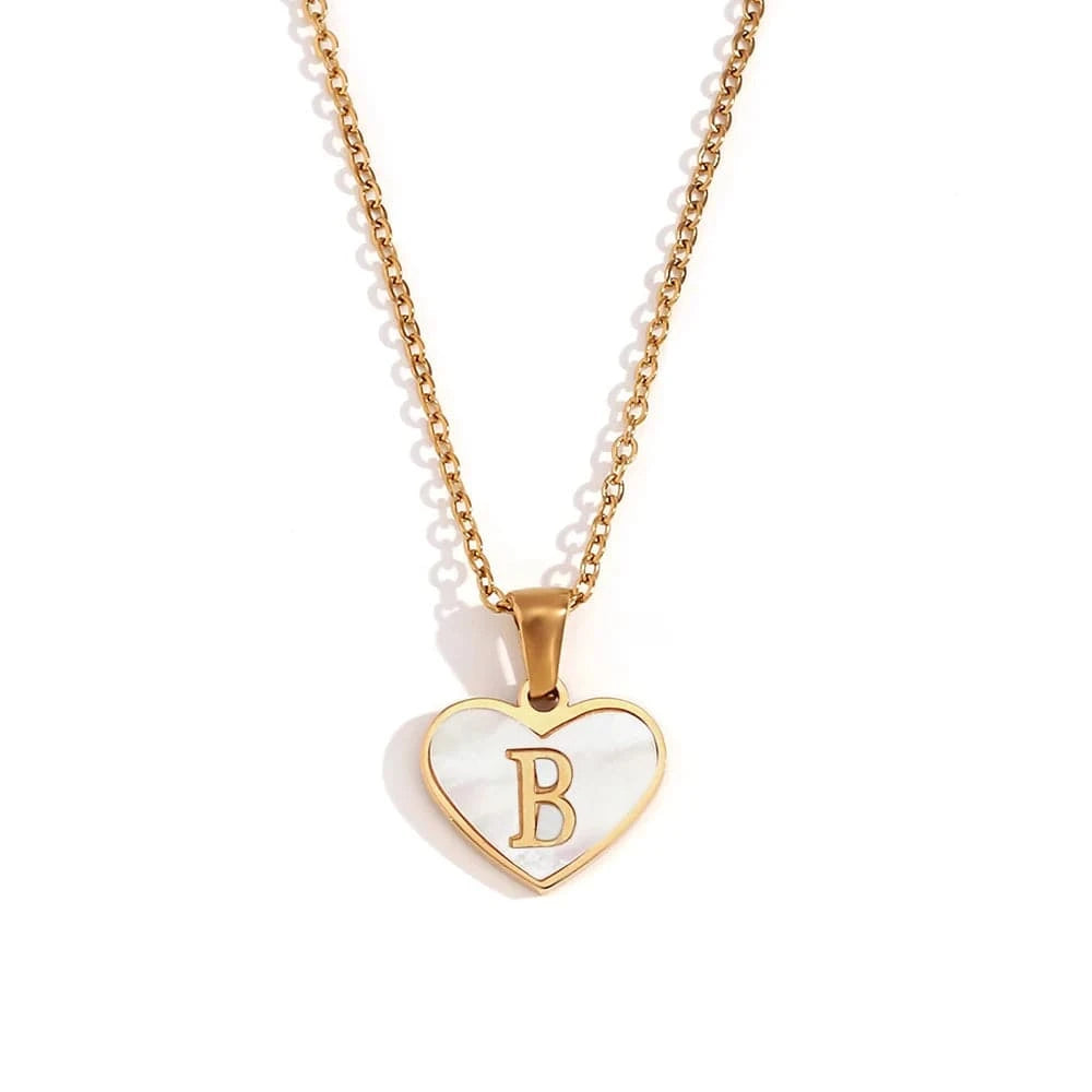 Shell Heart Pendant Necklace Initial Letter Jewelry Set Gold Plated Necklace 316L Stainless Steel Jewelry