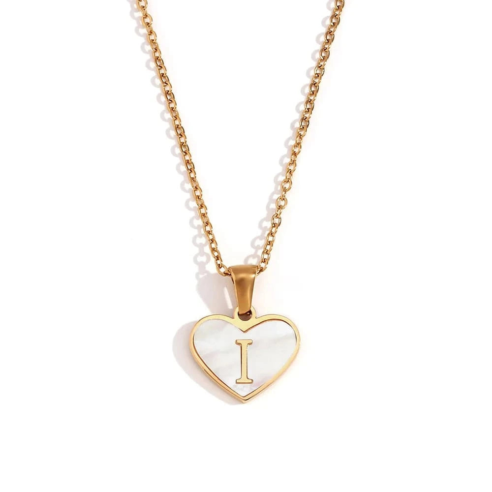 Shell Heart Pendant Necklace Initial Letter Jewelry Set Gold Plated Necklace 316L Stainless Steel Jewelry