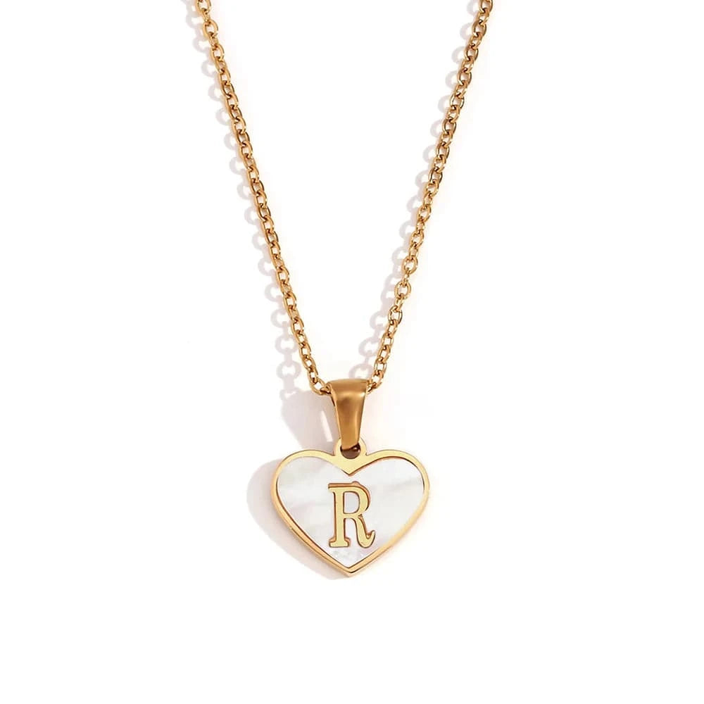 Shell Heart Pendant Necklace Initial Letter Jewelry Set Gold Plated Necklace 316L Stainless Steel Jewelry