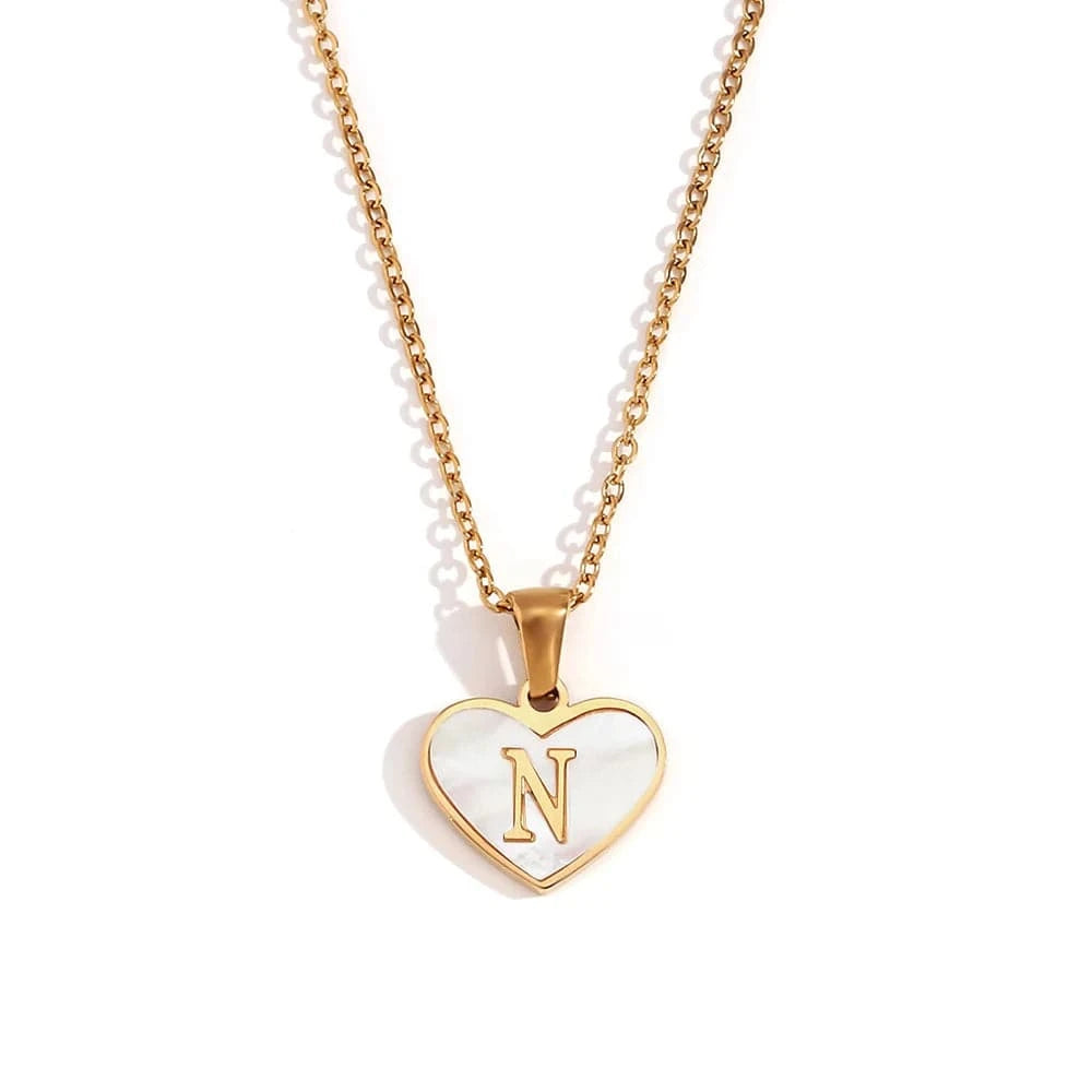 Shell Heart Pendant Necklace Initial Letter Jewelry Set Gold Plated Necklace 316L Stainless Steel Jewelry