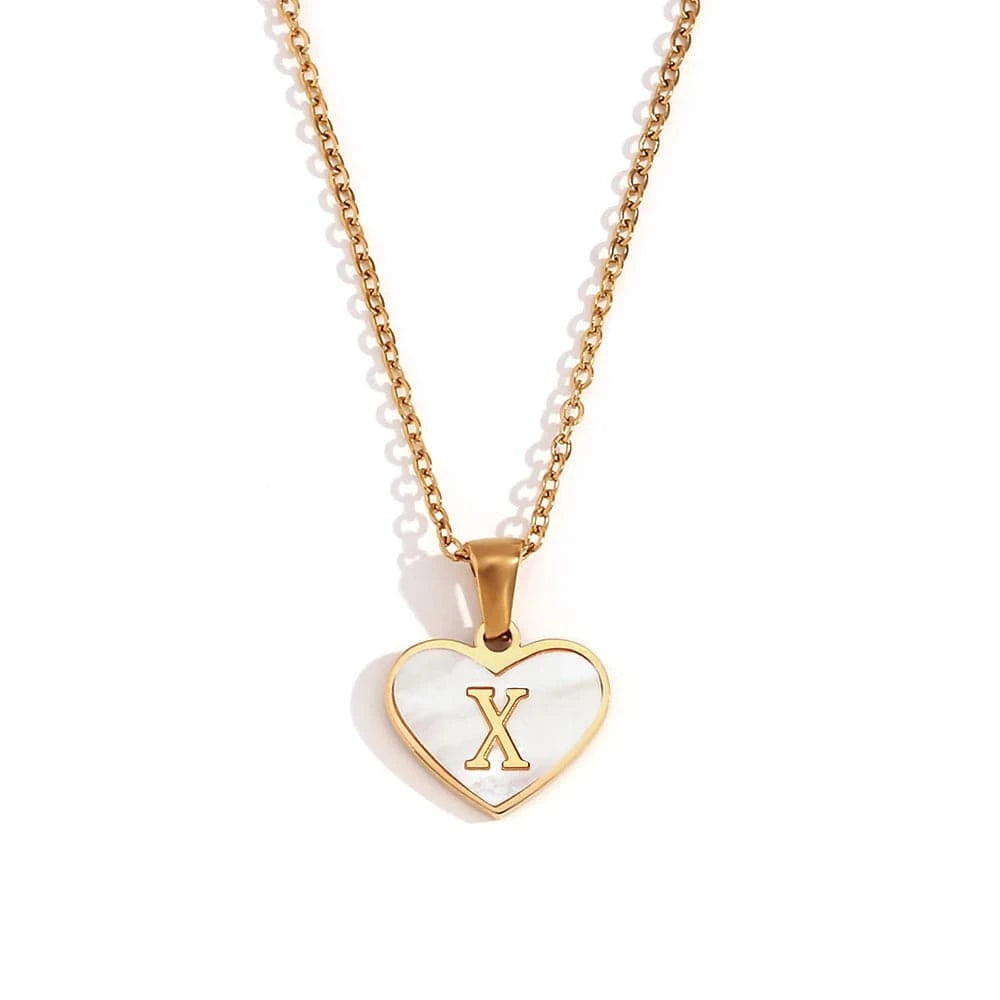 Shell Heart Pendant Necklace Initial Letter Jewelry Set Gold Plated Necklace 316L Stainless Steel Jewelry