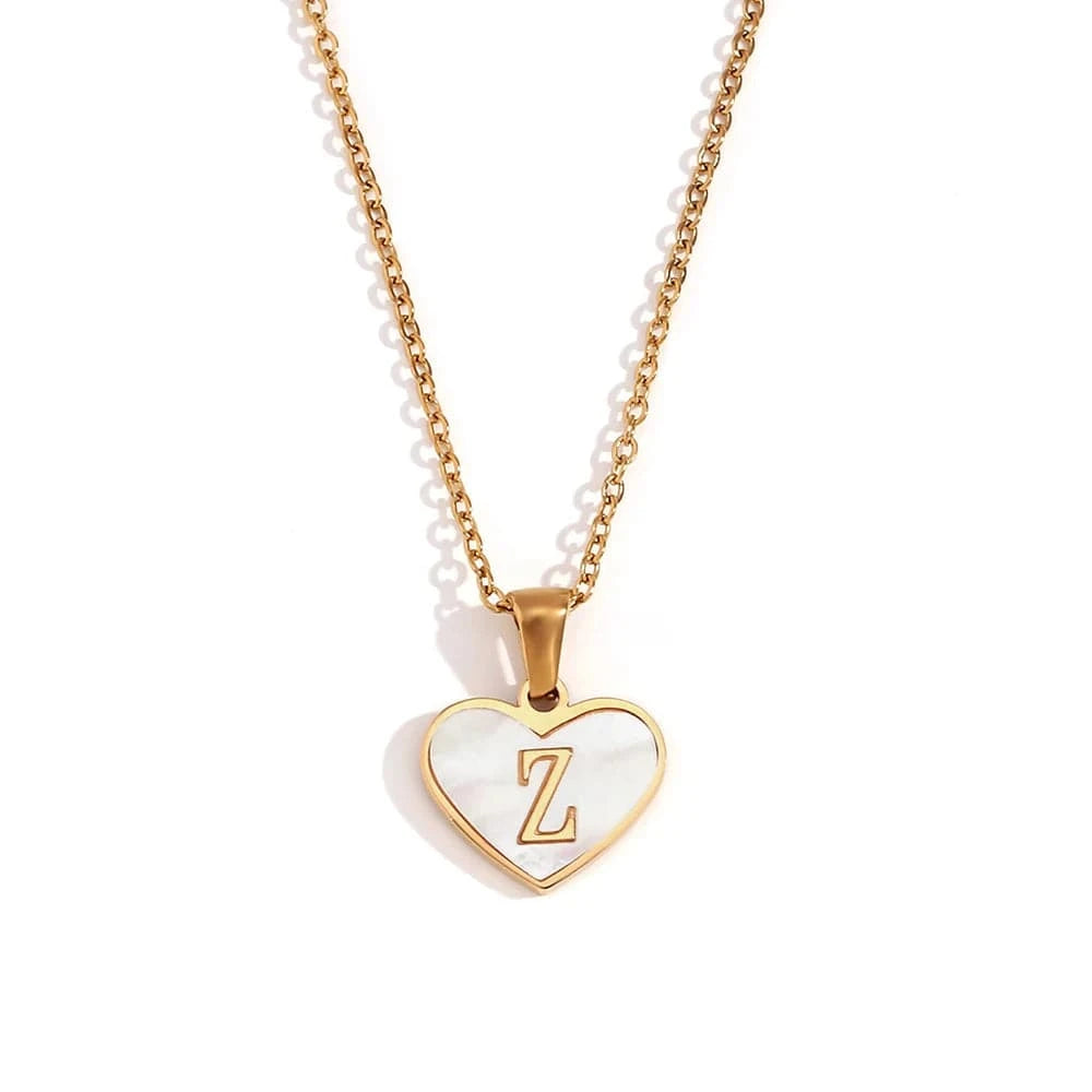 Shell Heart Pendant Necklace Initial Letter Jewelry Set Gold Plated Necklace 316L Stainless Steel Jewelry