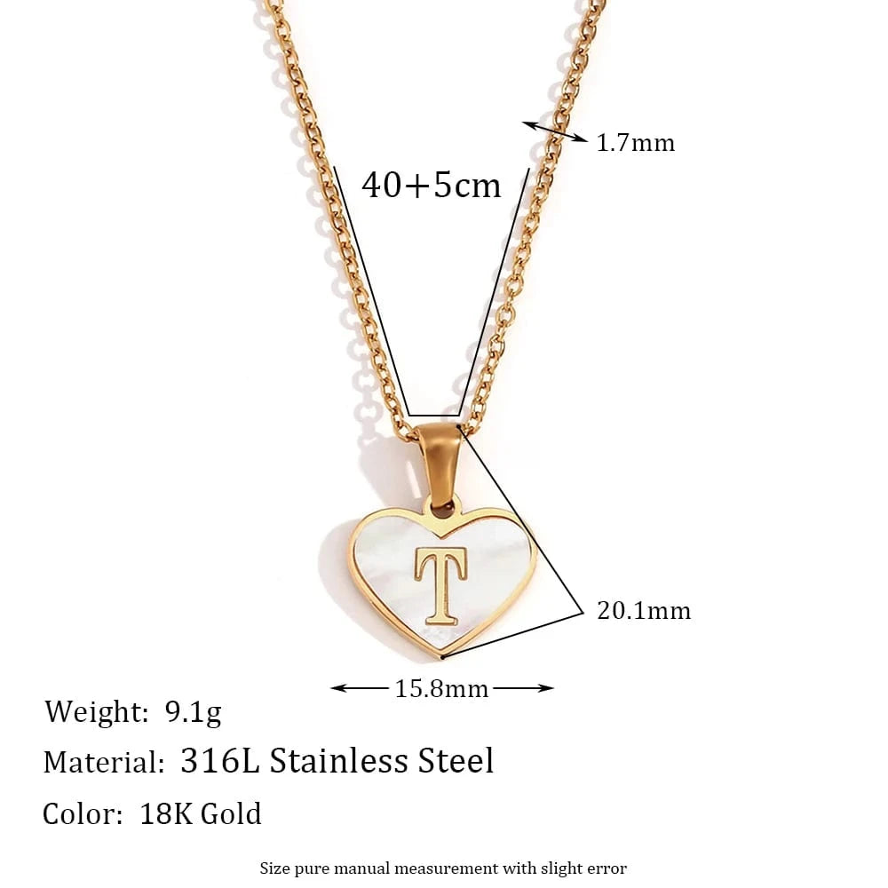 Shell Heart Pendant Necklace Initial Letter Jewelry Set Gold Plated Necklace 316L Stainless Steel Jewelry