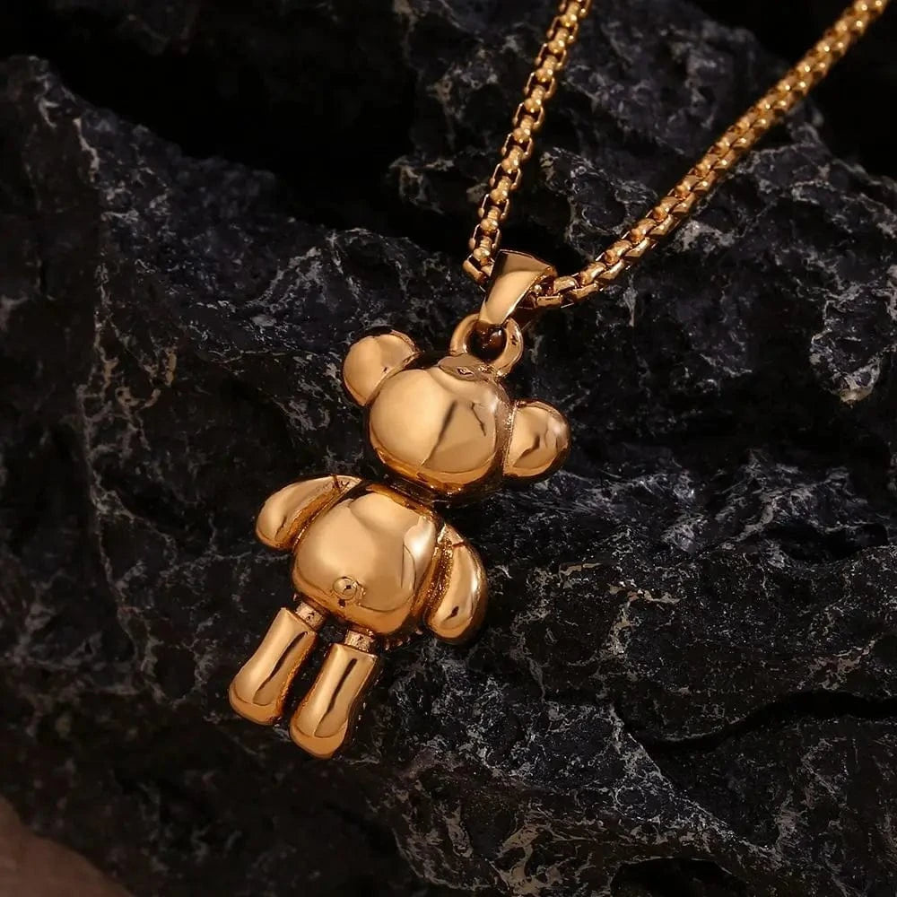 Shining Zircon Party Jewelry Cute Bear Pendant Necklace Gold Plated Rope Chain Necklace Stainless Steel
