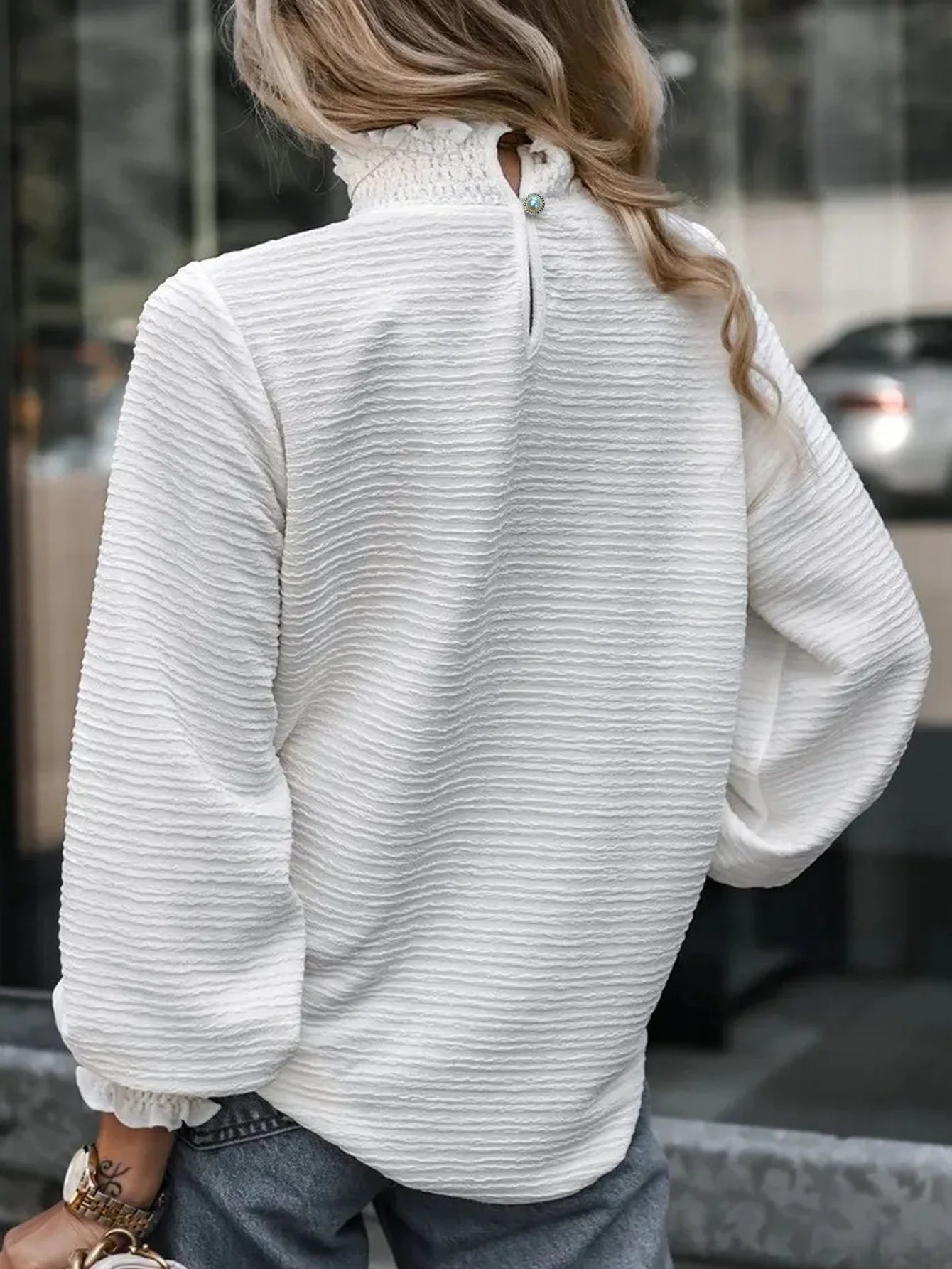 Shirt With High Collar Patchwork Knit Long Sleeve Pullover – Office Chic Daily Wear - SN Wigs & More