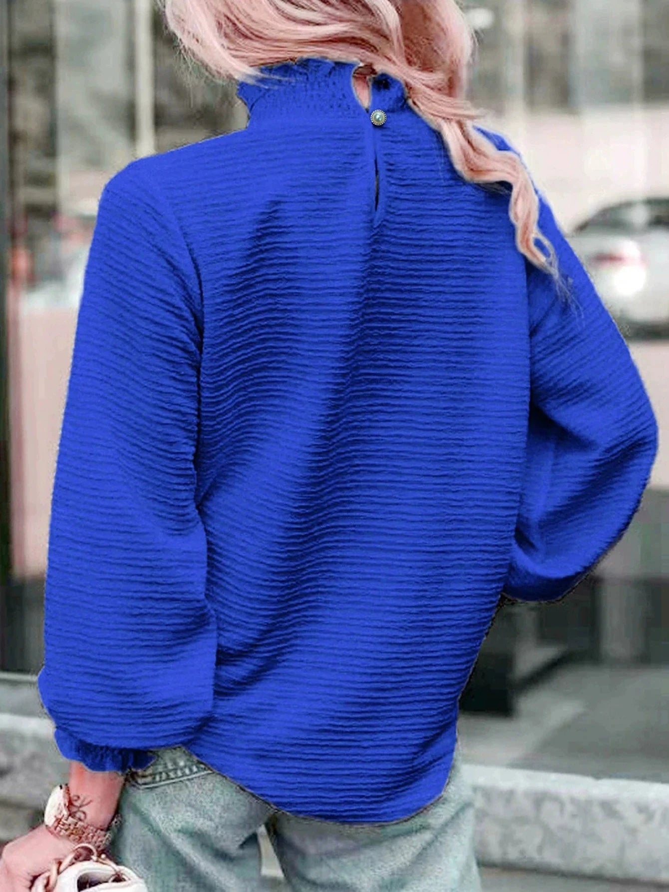 Shirt With High Collar Patchwork Knit Long Sleeve Pullover – Office Chic Daily Wear - SN Wigs & More