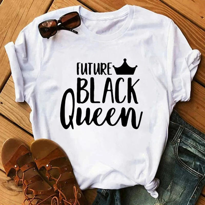 shirts/ tops 2 XL / White 548956 Black Queen Melanin Graphic Plus Size Women's T-Shirt