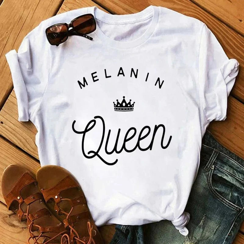 shirts/ tops 2 XL / White 548958 Black Queen Melanin Graphic Plus Size Women's T-Shirt