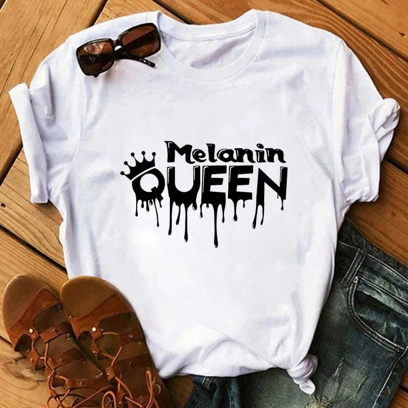 shirts/ tops 2 XL / White 548991 Black Queen Melanin Graphic Plus Size Women's T-Shirt