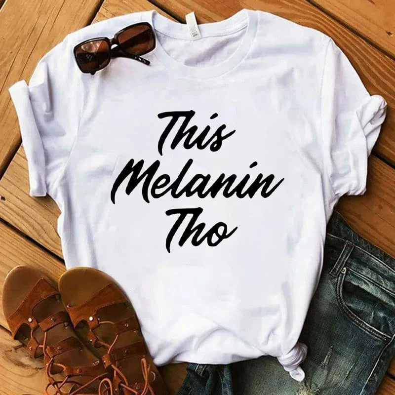 shirts/ tops 2 XL / White 549032 Black Queen Melanin Graphic Plus Size Women's T-Shirt