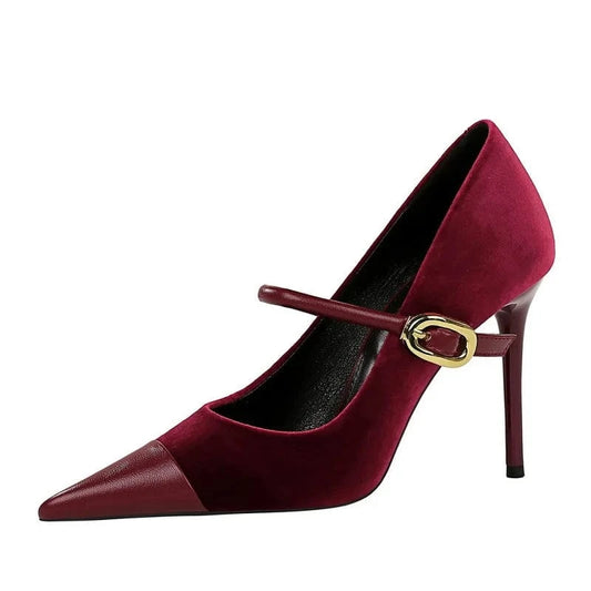 Shoes New Buckle Designer Women Pumps Pointed Suede Stilettos 7cm 10cm Large Size 43 High Heels for Ladies