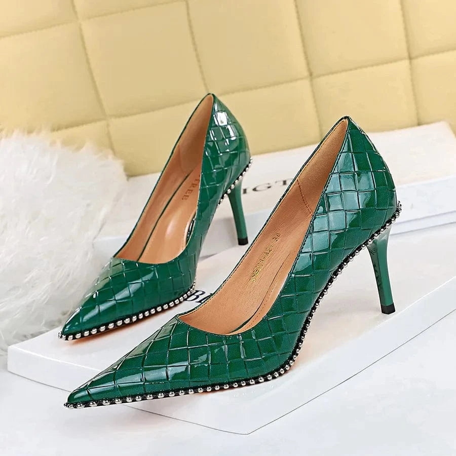Shoes Rivet Women Pumps New High Heels Stiletto Pu Leather Office Lady Heels Sexy Party Shoes Female Heel Plus Size 43
