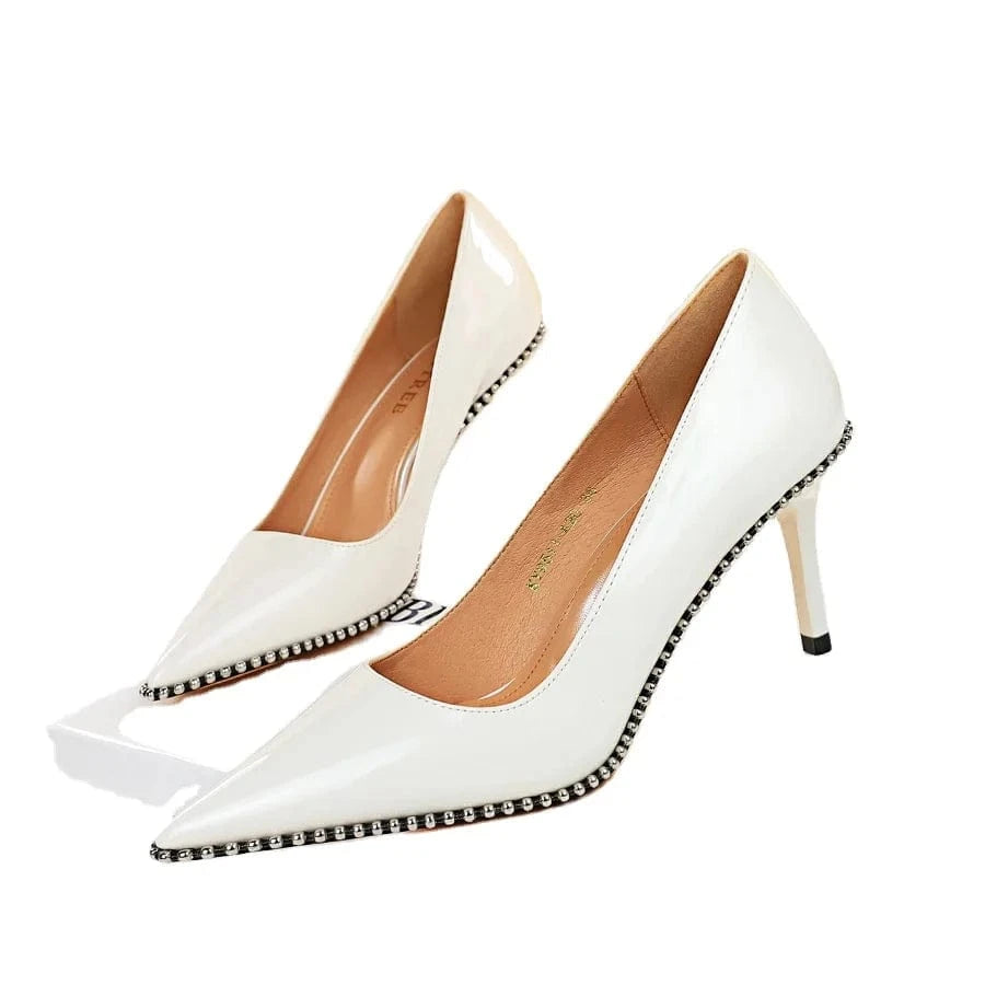 Shoes Rivet Women Pumps New High Heels Stiletto Pu Leather Office Lady Heels Sexy Party Shoes Female Heel Plus Size 43