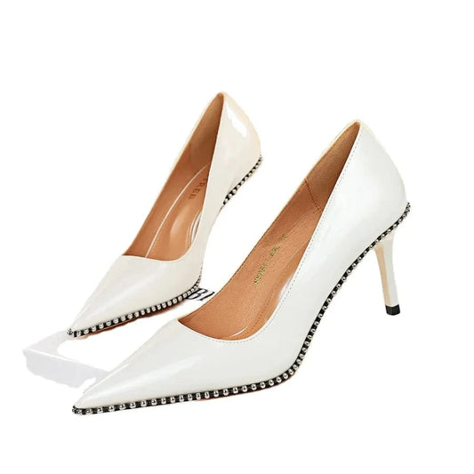 Shoes Rivet Women Pumps New High Heels Stiletto Pu Leather Office Lady Heels Sexy Party Shoes Female Heel Plus Size 43