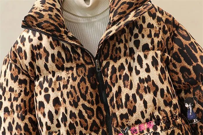 Short Coat Leopard Print Thick Quilted Puffer Jacket Outdoor Winter Style Cold Weather Ready - SN Wigs & More