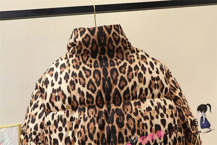 Short Coat Leopard Print Thick Quilted Puffer Jacket Outdoor Winter Style Cold Weather Ready - SN Wigs & More