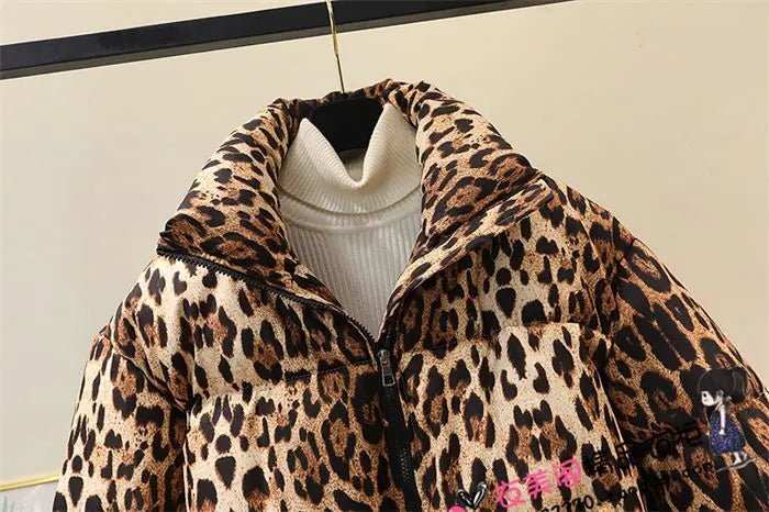 Short Coat Leopard Print Thick Quilted Puffer Jacket Outdoor Winter Style Cold Weather Ready - SN Wigs & More