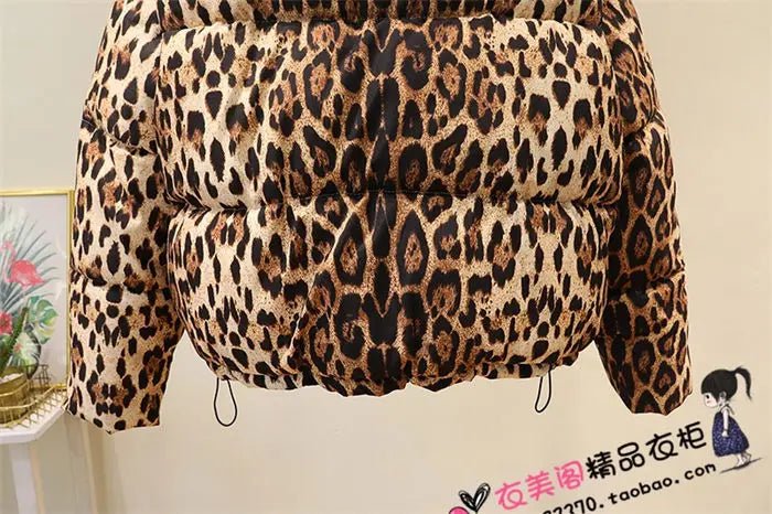 Short Coat Leopard Print Thick Quilted Puffer Jacket Outdoor Winter Style Cold Weather Ready - SN Wigs & More