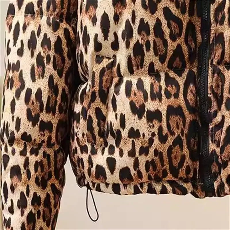 Short Coat Leopard Print Thick Quilted Puffer Jacket Outdoor Winter Style Cold Weather Ready - SN Wigs & More