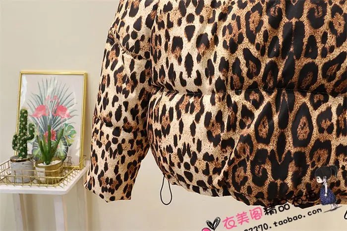 Short Coat Leopard Print Thick Quilted Puffer Jacket Outdoor Winter Style Cold Weather Ready - SN Wigs & More