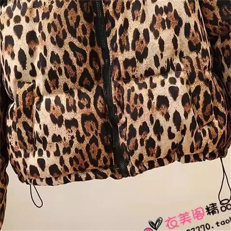 Short Coat Leopard Print Thick Quilted Puffer Jacket Outdoor Winter Style Cold Weather Ready - SN Wigs & More