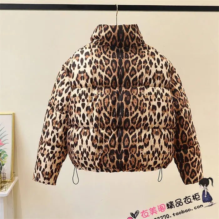 Short Coat Leopard Print Thick Quilted Puffer Jacket Outdoor Winter Style Cold Weather Ready - SN Wigs & More