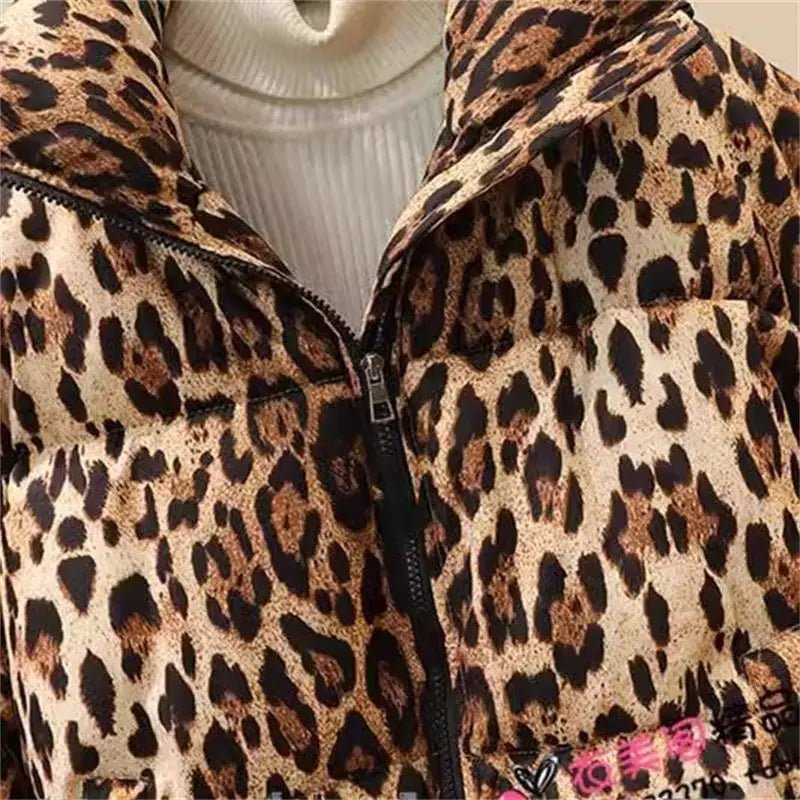Short Coat Leopard Print Thick Quilted Puffer Jacket Outdoor Winter Style Cold Weather Ready - SN Wigs & More