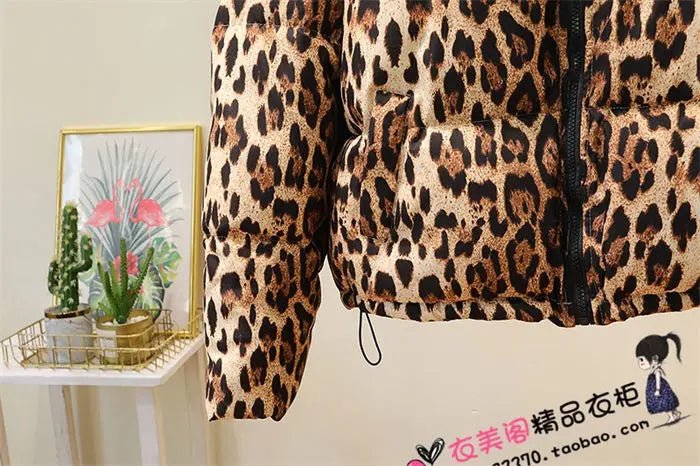 Short Coat Leopard Print Thick Quilted Puffer Jacket Outdoor Winter Style Cold Weather Ready - SN Wigs & More