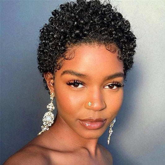 Short Curly Hair Wigs Pixie Cut Brazilian Human Hair For Black Women Afro Kinky Curly Fluffy Hair Wigs