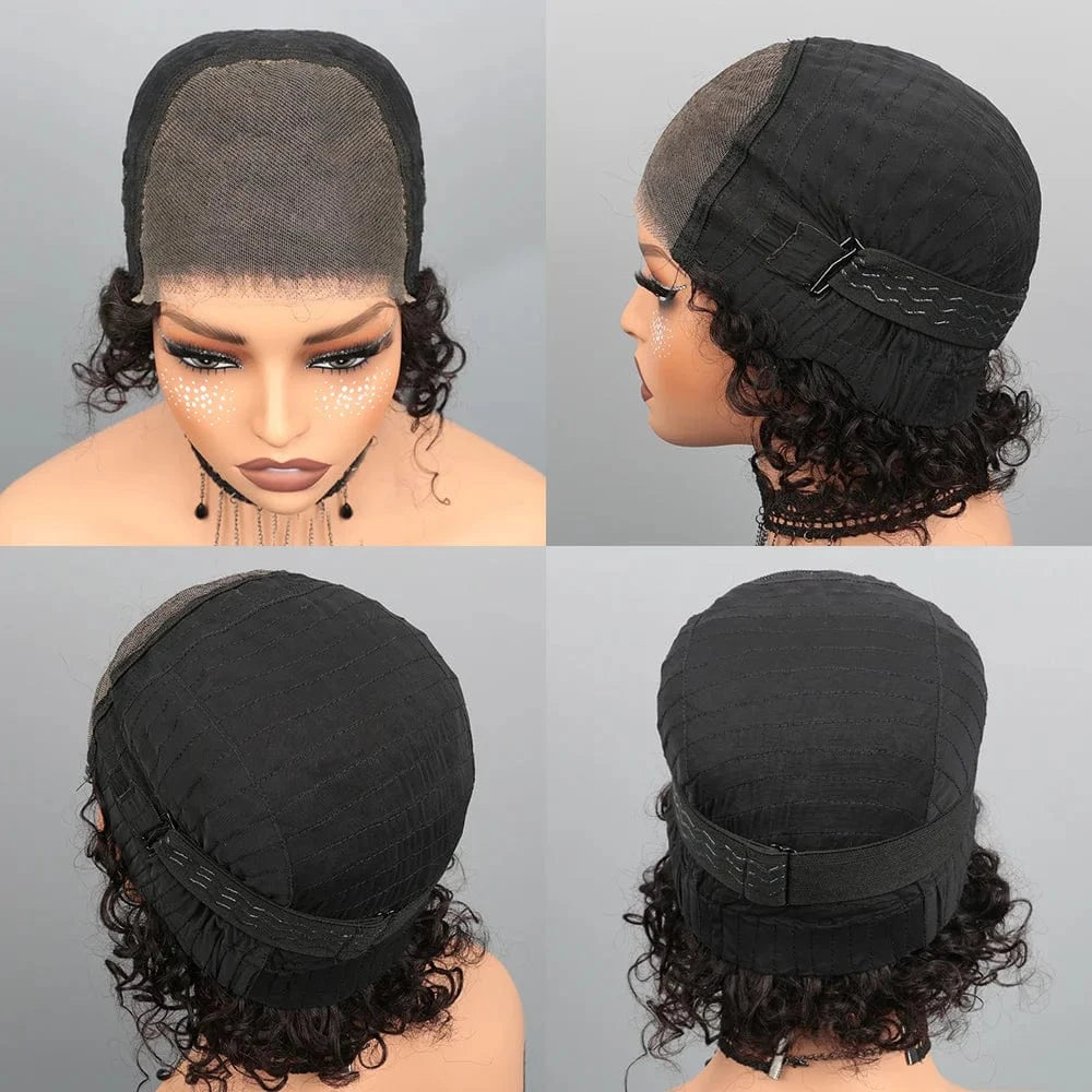 Short Curly Pixie Cut Wig Human Hair 5X5 Closure Glueless Wigs Human Hair Pre Plucked Pre Cut 8Inch Brazilian Virgin Real Hair