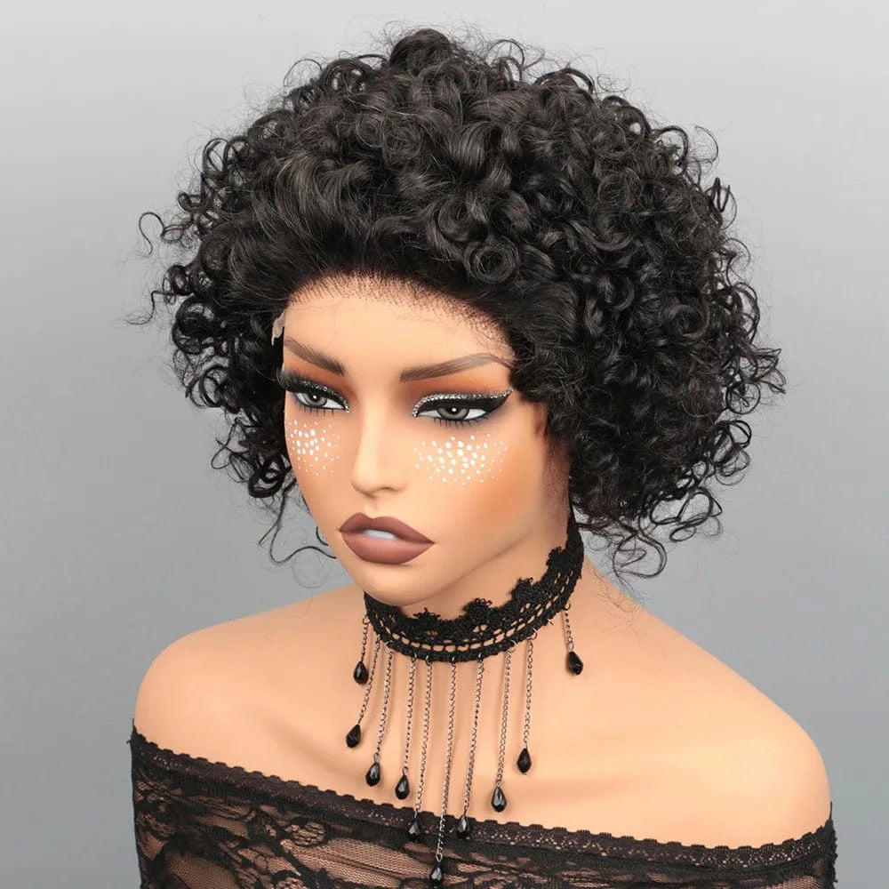 Short Curly Pixie Cut Wig Human Hair 5X5 Closure Glueless Wigs Human Hair Pre Plucked Pre Cut 8Inch Brazilian Virgin Real Hair