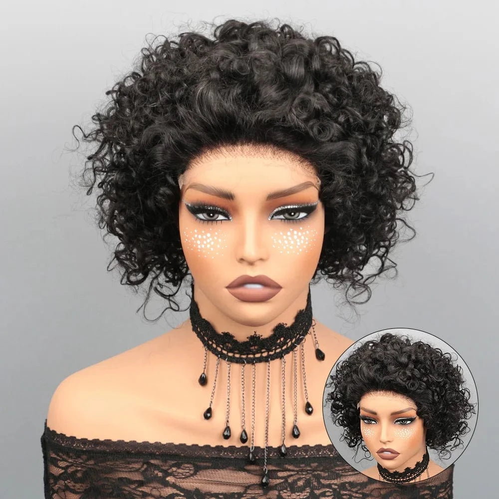 Short Curly Pixie Cut Wig Human Hair 5X5 Closure Glueless Wigs Human Hair Pre Plucked Pre Cut 8Inch Brazilian Virgin Real Hair