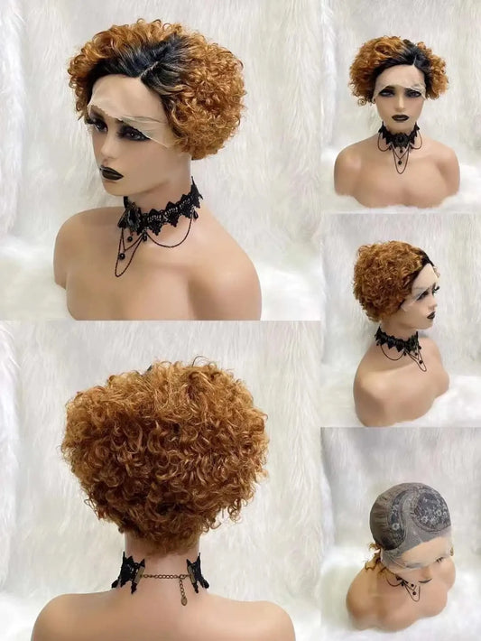 Short Human Hair Pixie Cut Lace Wigs Human Hair Cheap Short Straight Wigs For Black Women Red Blonde color
