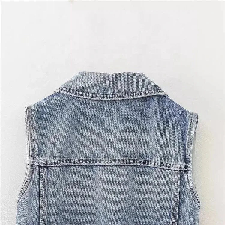 Short Overalls Jeans Turn-Down Collar Sleeveless High Waist Tassel Denim Jumpsuits For Women