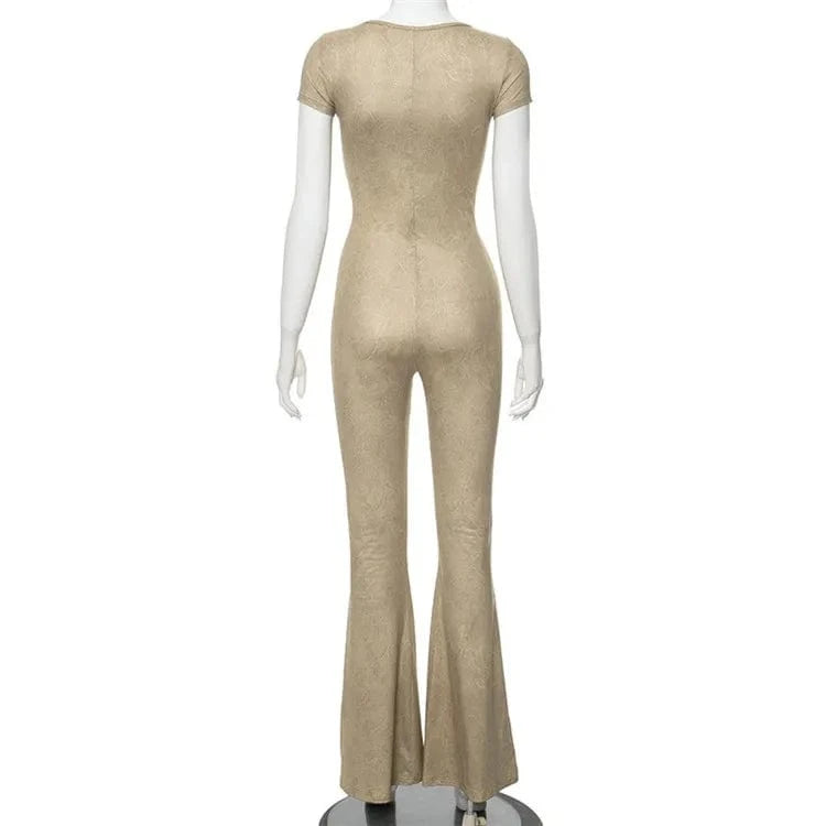 Short Sleeve Flare Jumpsuits Baddie Outfits for Woman Spring 2024 Casual All in One Jumpsuit Women