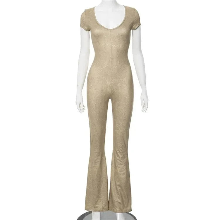 Short Sleeve Flare Jumpsuits Baddie Outfits for Woman Spring 2024 Casual All in One Jumpsuit Women