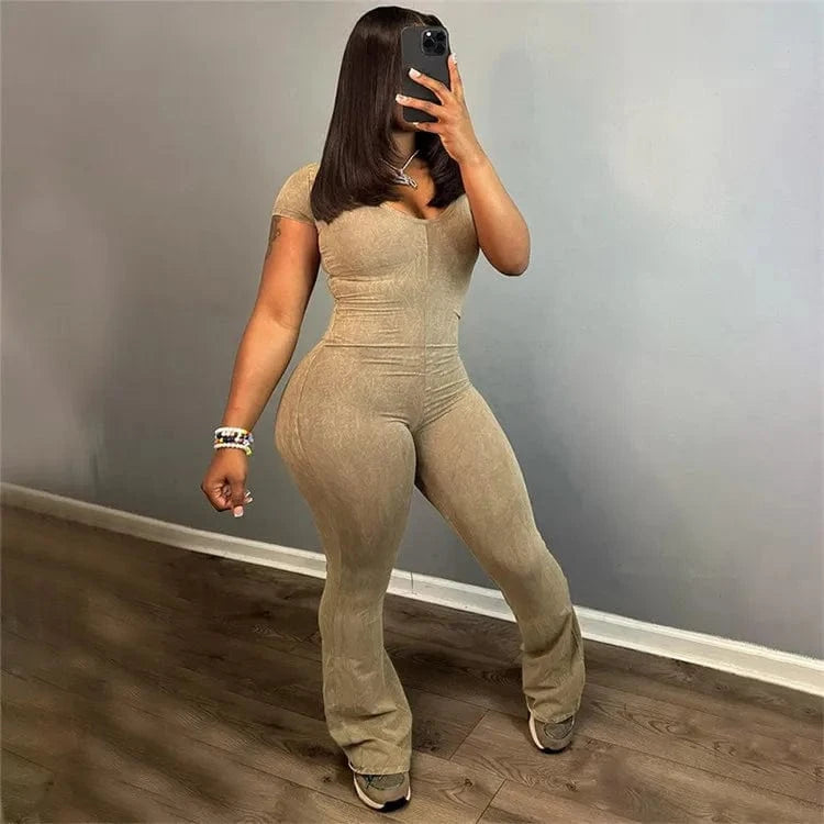 Short Sleeve Flare Jumpsuits Baddie Outfits for Woman Spring 2024 Casual All in One Jumpsuit Women
