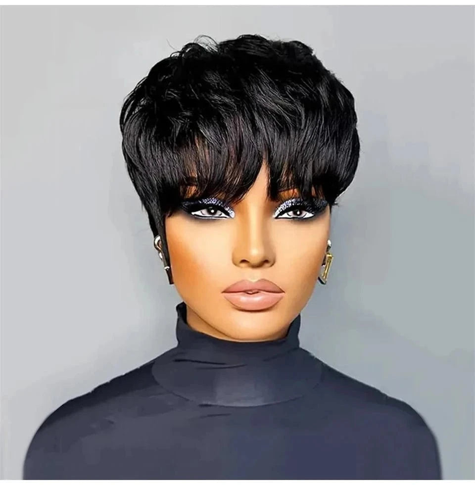 Short Wig For Women Human Hair Wigs Pixie Cut Wig Real Human Hair Machine Made Pixie Wigs Short Layered Haircut Straight Wigs