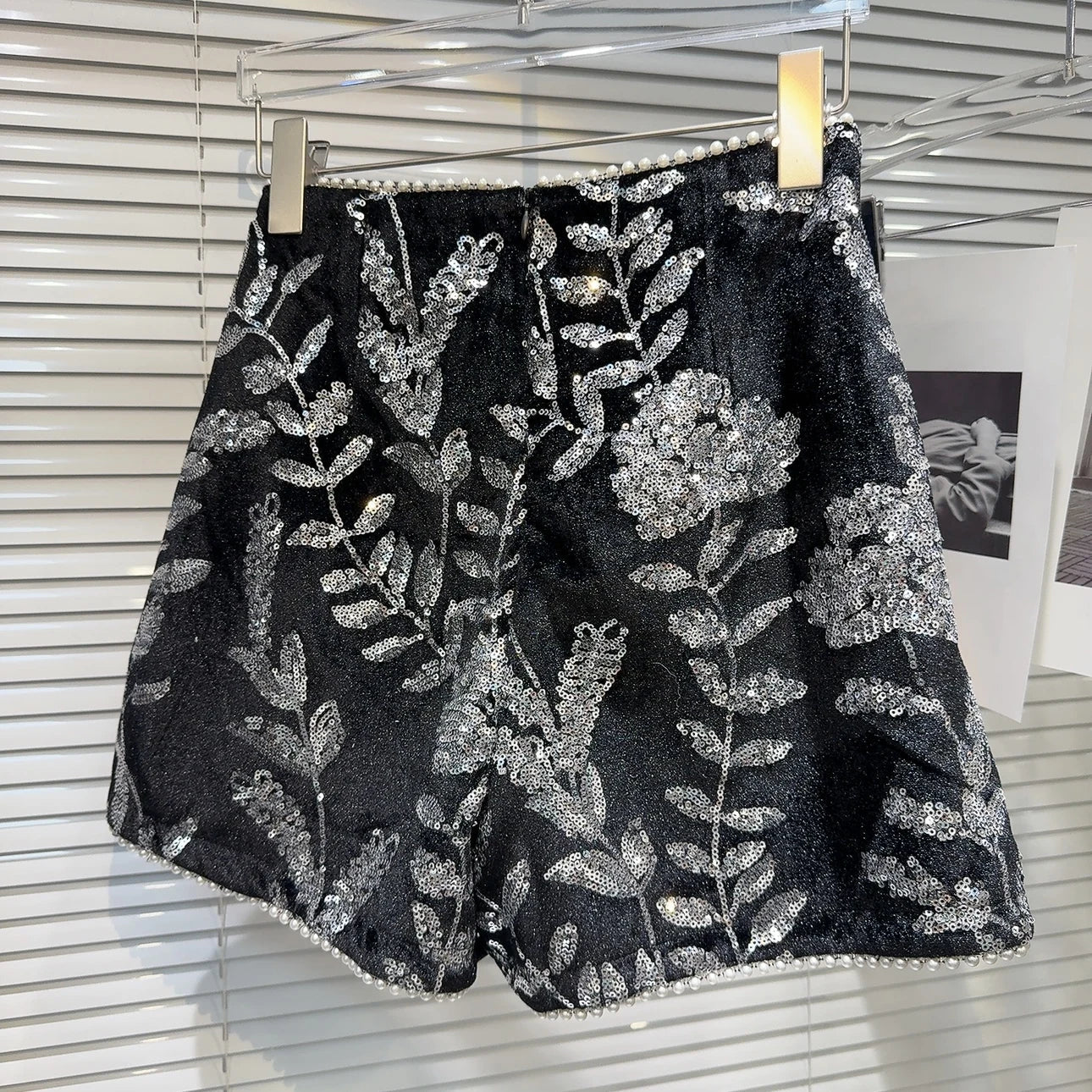 Shorts + Shiny Sequined Embroidery Beading Detailing + Elegant Floral Velvet A - Line - SN Wigs & More