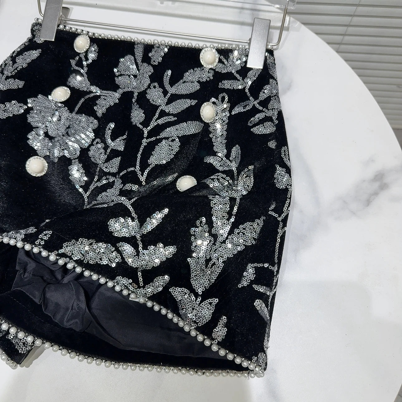 Shorts + Shiny Sequined Embroidery Beading Detailing + Elegant Floral Velvet A - Line - SN Wigs & More