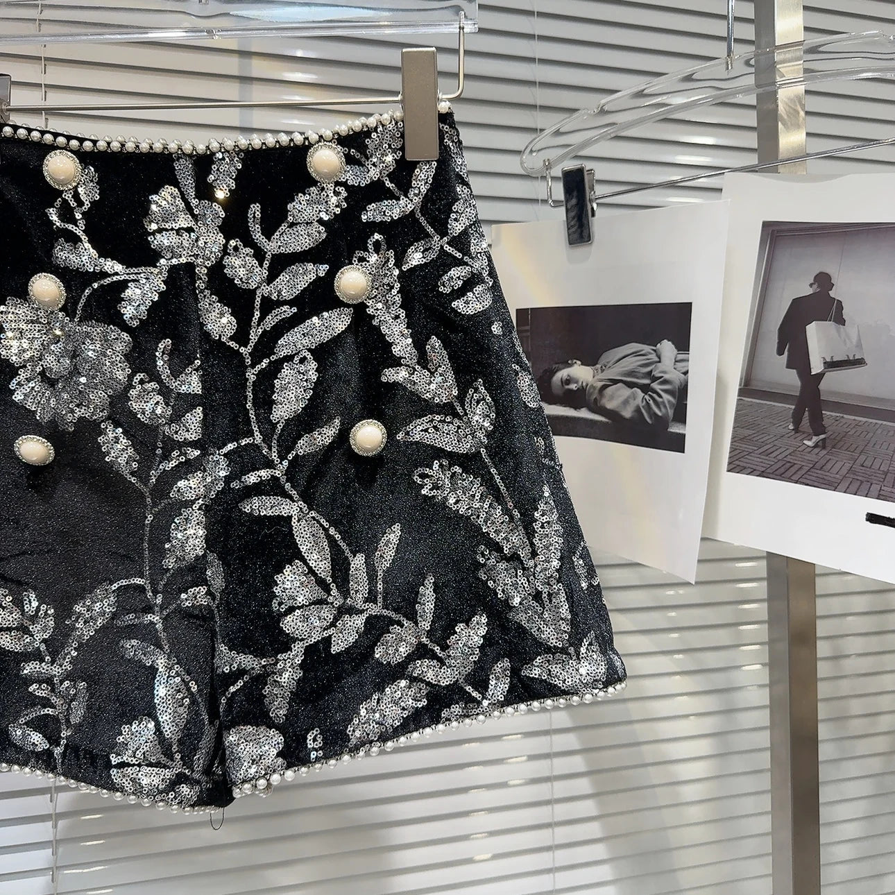 Shorts + Shiny Sequined Embroidery Beading Detailing + Elegant Floral Velvet A - Line - SN Wigs & More